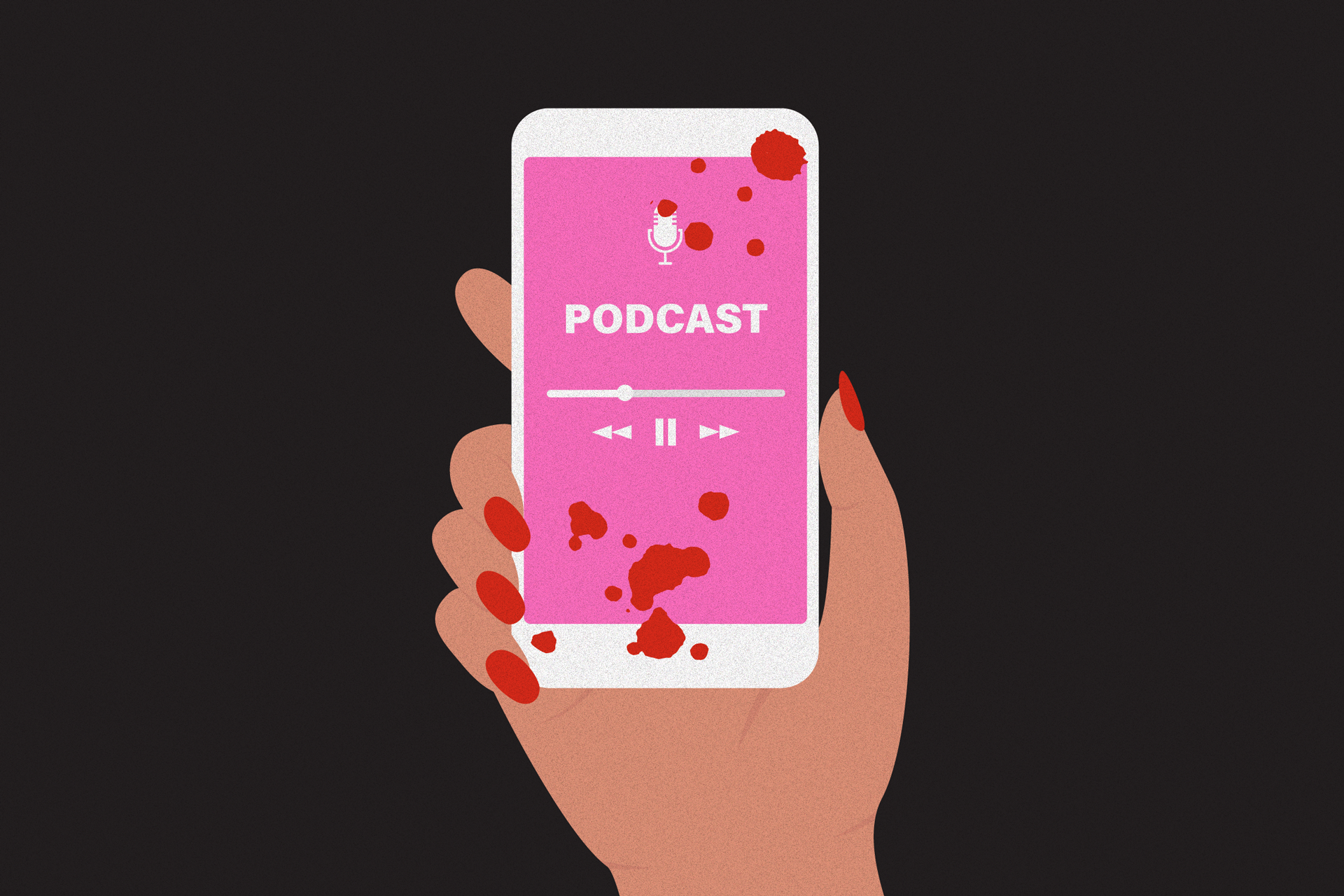 Vector image of hand holding up iPhone with "podcast" on screen