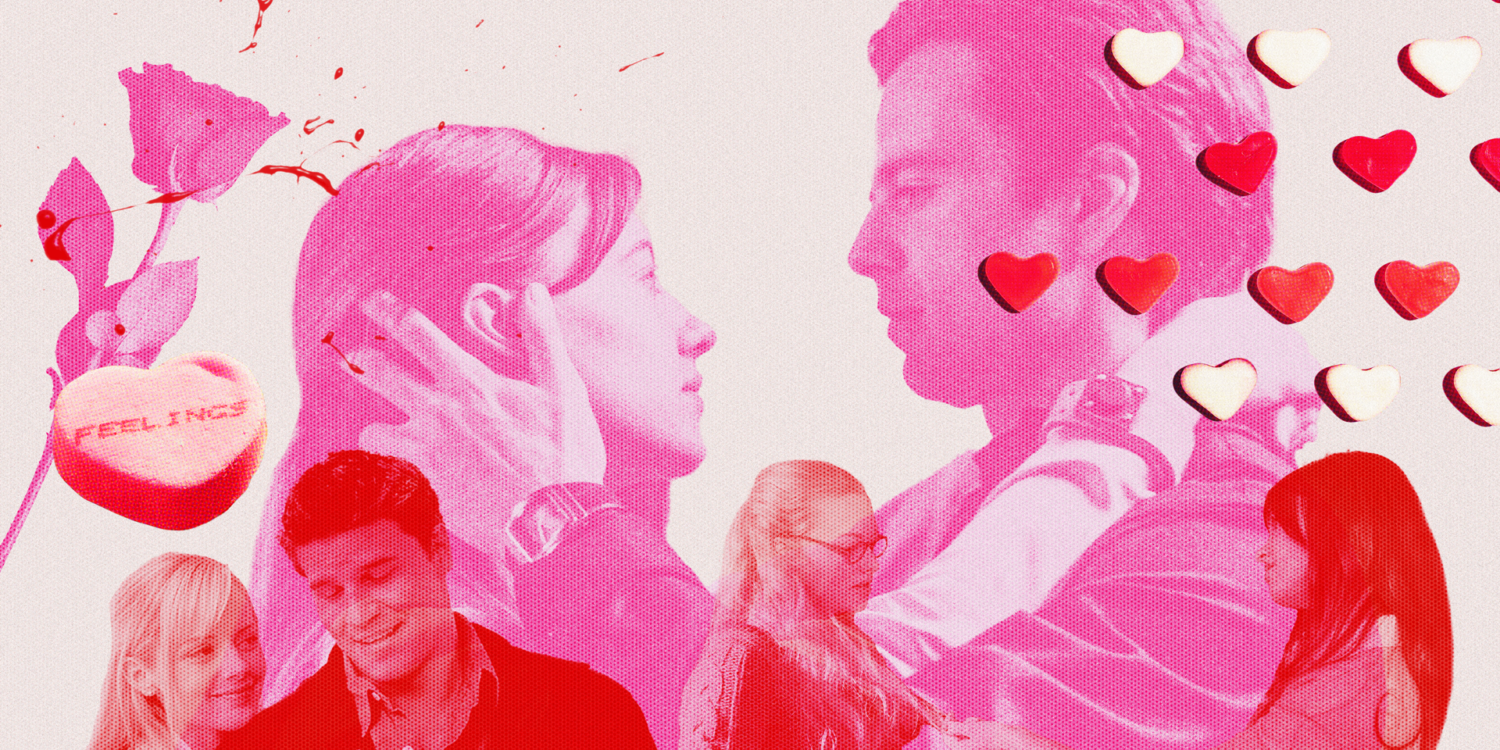 Valentines Day collage of Sebastian Stan and Daisy Edgar-Jones from Fresh (2022), Megan Fox and Amanda Seyfried from Jennifer's Body (2009), and Marley Shelton and David Boreanaz from Valentine (2001)