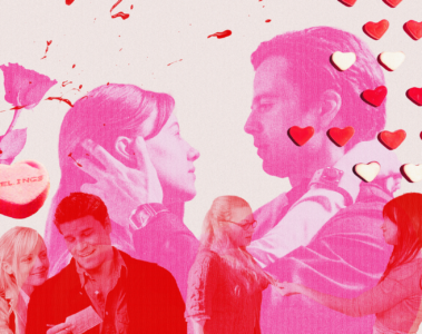 Valentines Day collage of Sebastian Stan and Daisy Edgar-Jones from Fresh (2022), Megan Fox and Amanda Seyfried from Jennifer's Body (2009), and Marley Shelton and David Boreanaz from Valentine (2001)