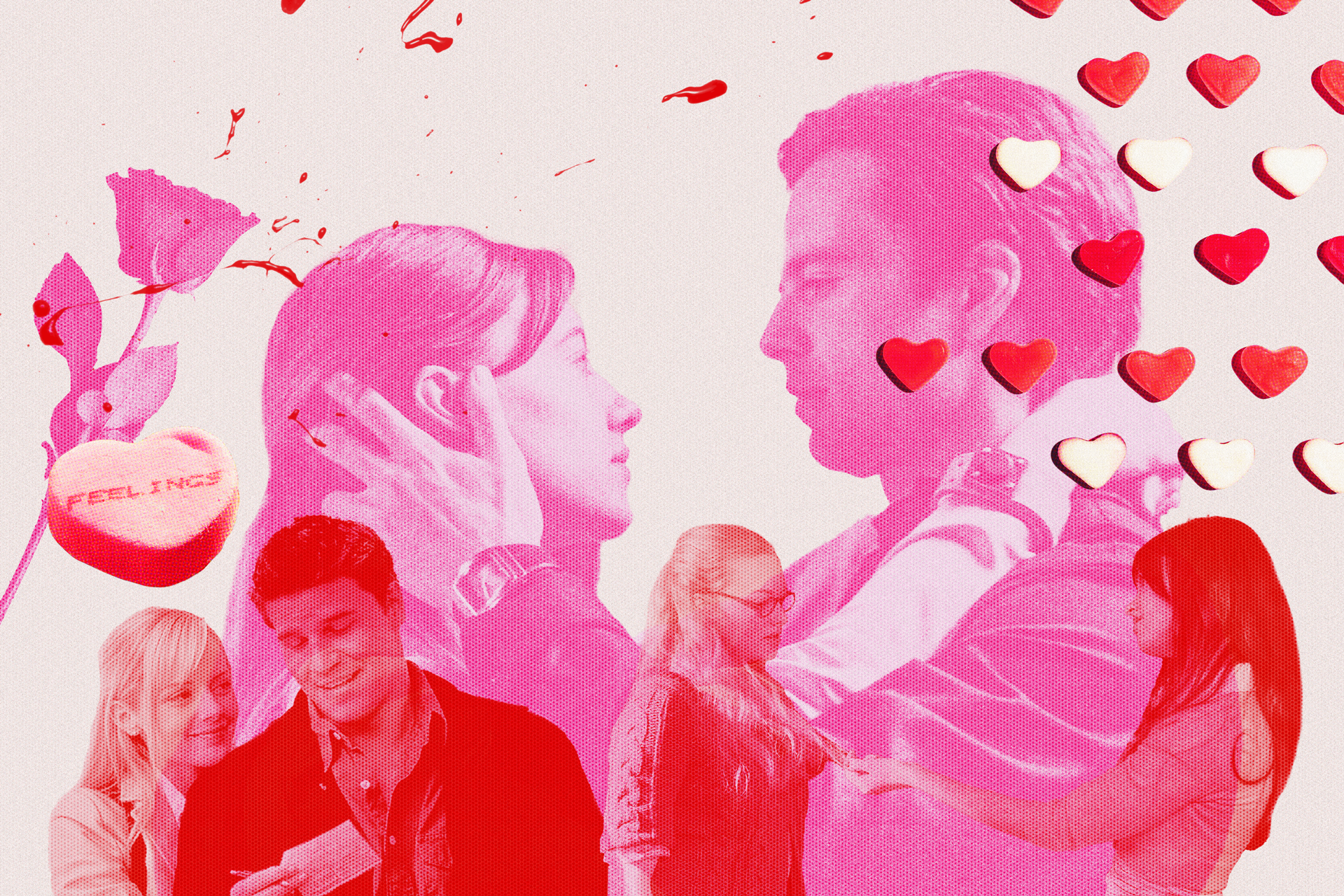 Valentines Day collage of Sebastian Stan and Daisy Edgar-Jones from Fresh (2022), Megan Fox and Amanda Seyfried from Jennifer's Body (2009), and Marley Shelton and David Boreanaz from Valentine (2001)